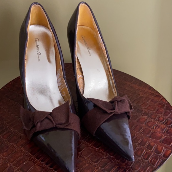 Charlotte Russe Faux Patent Leather & Suede Bow High Heel Shoes Women’s Size 7 - Picture 3 of 10